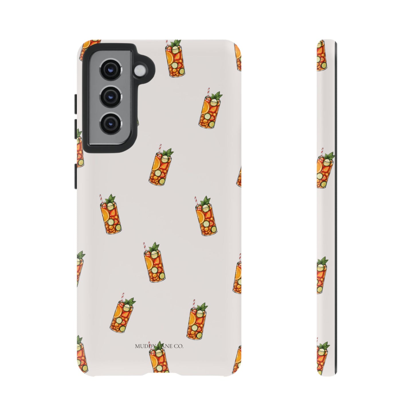 Summer Drink Pattern Tough Phone Case in Warm Cream Matte