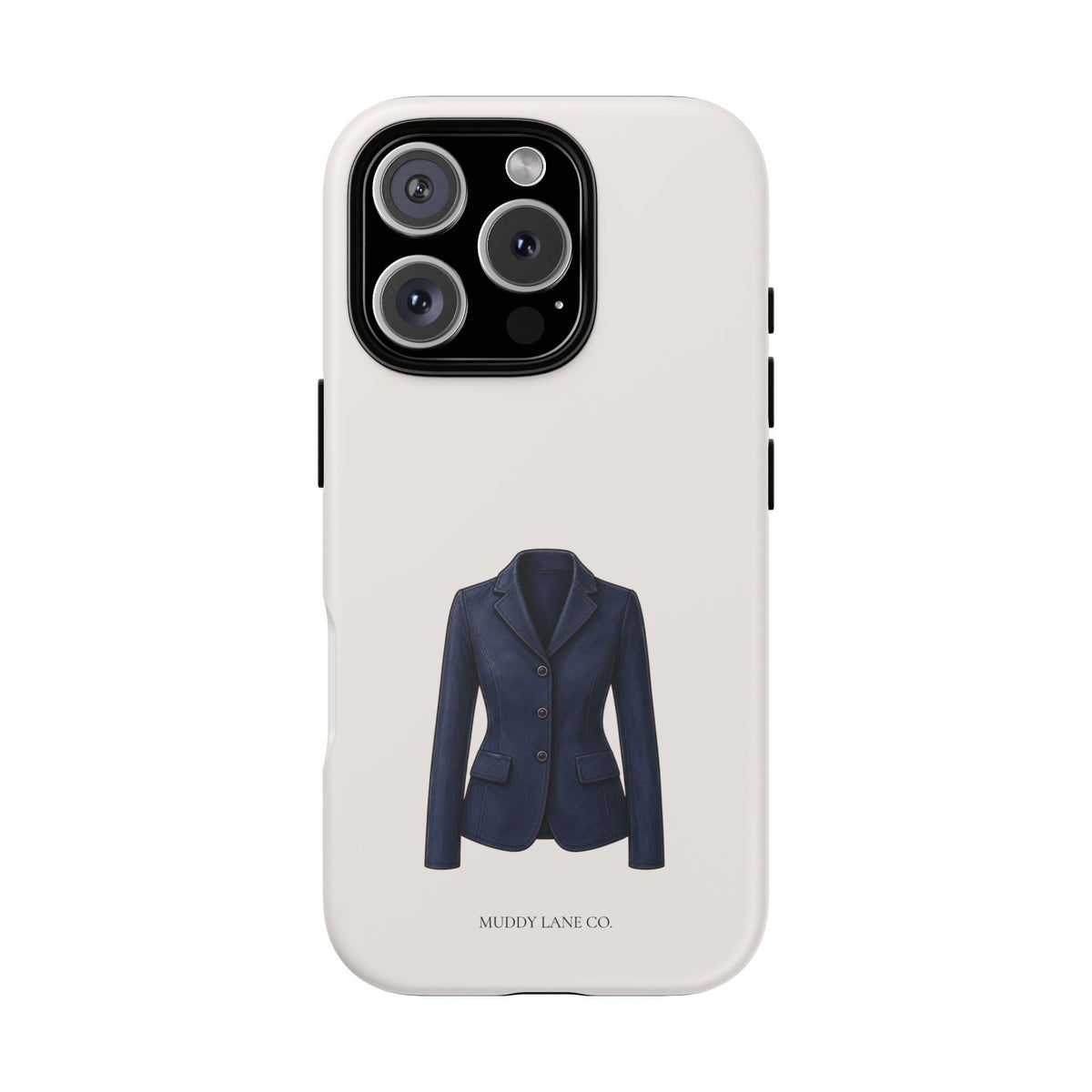 Show Jacket tough phone case in Warm Cream, matte finish, original Muddy Lane Co. artwork