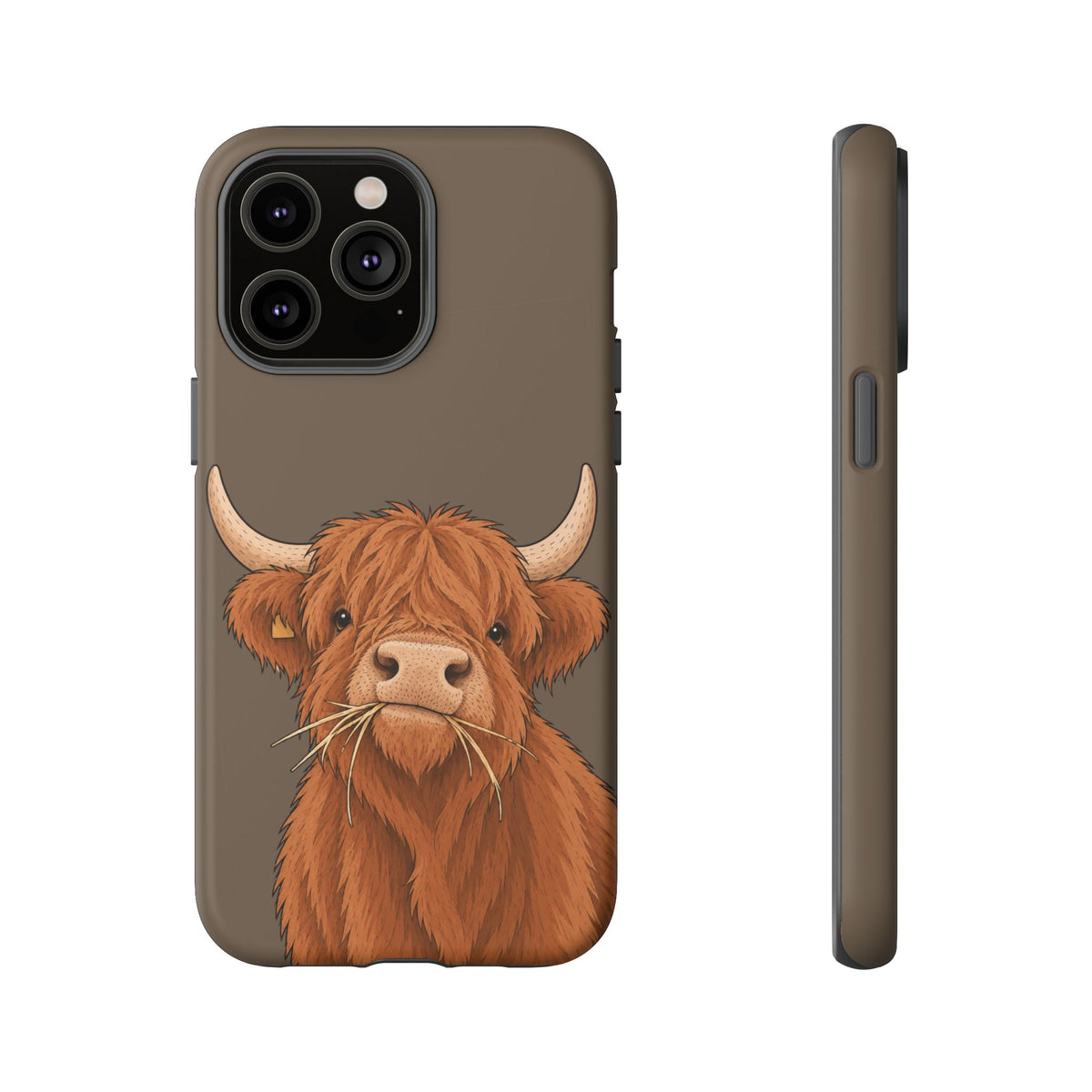Highland Cow Close-Up Tough Phone Case in Taupe Brown Matte