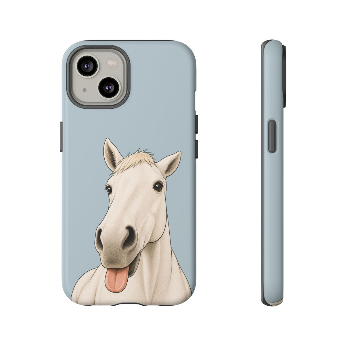 Silly White Horse Tough Phone Case in Dusty Blue Matte