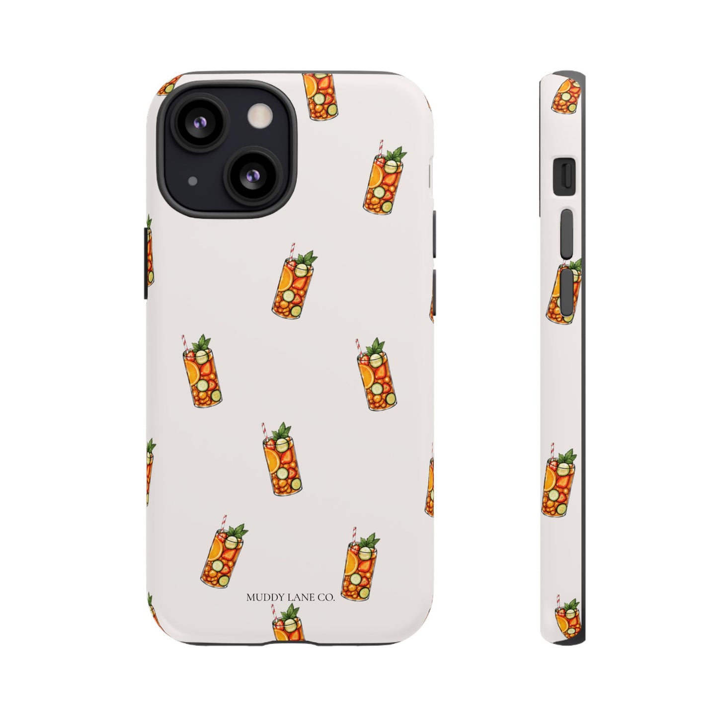 Summer Drink Pattern Tough Phone Case in Warm Cream Matte