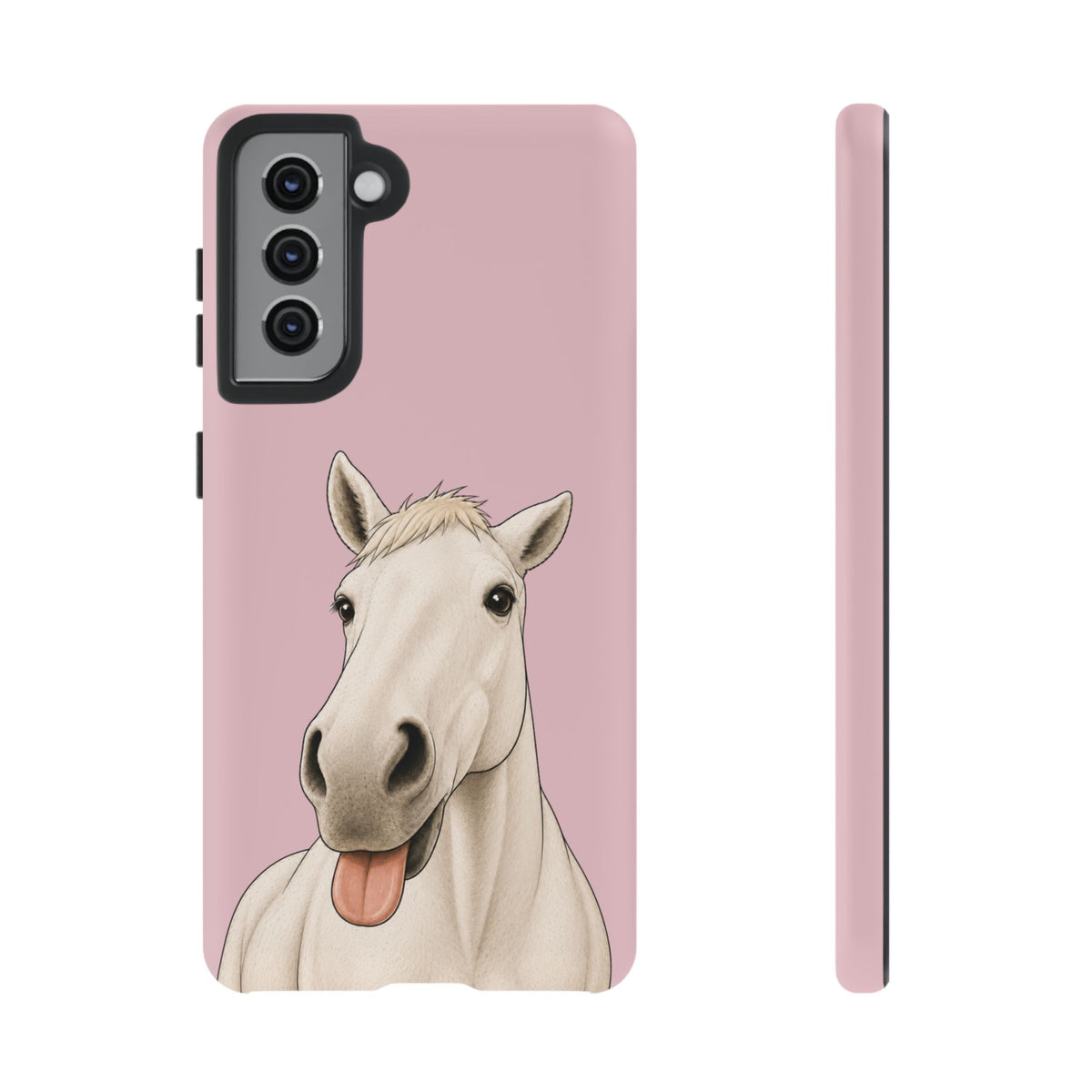Silly White Horse Tough Phone Case in Soft Rosette Pink Matte