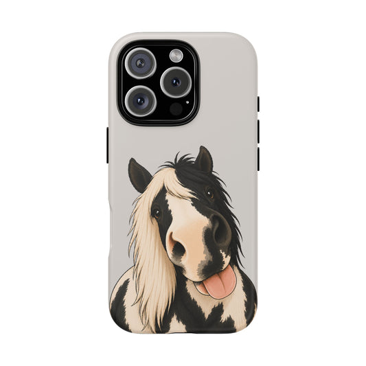 Cheeky Cob Horse tough phone case in Soft Grey, matte finish, original Muddy Lane Co. artwork