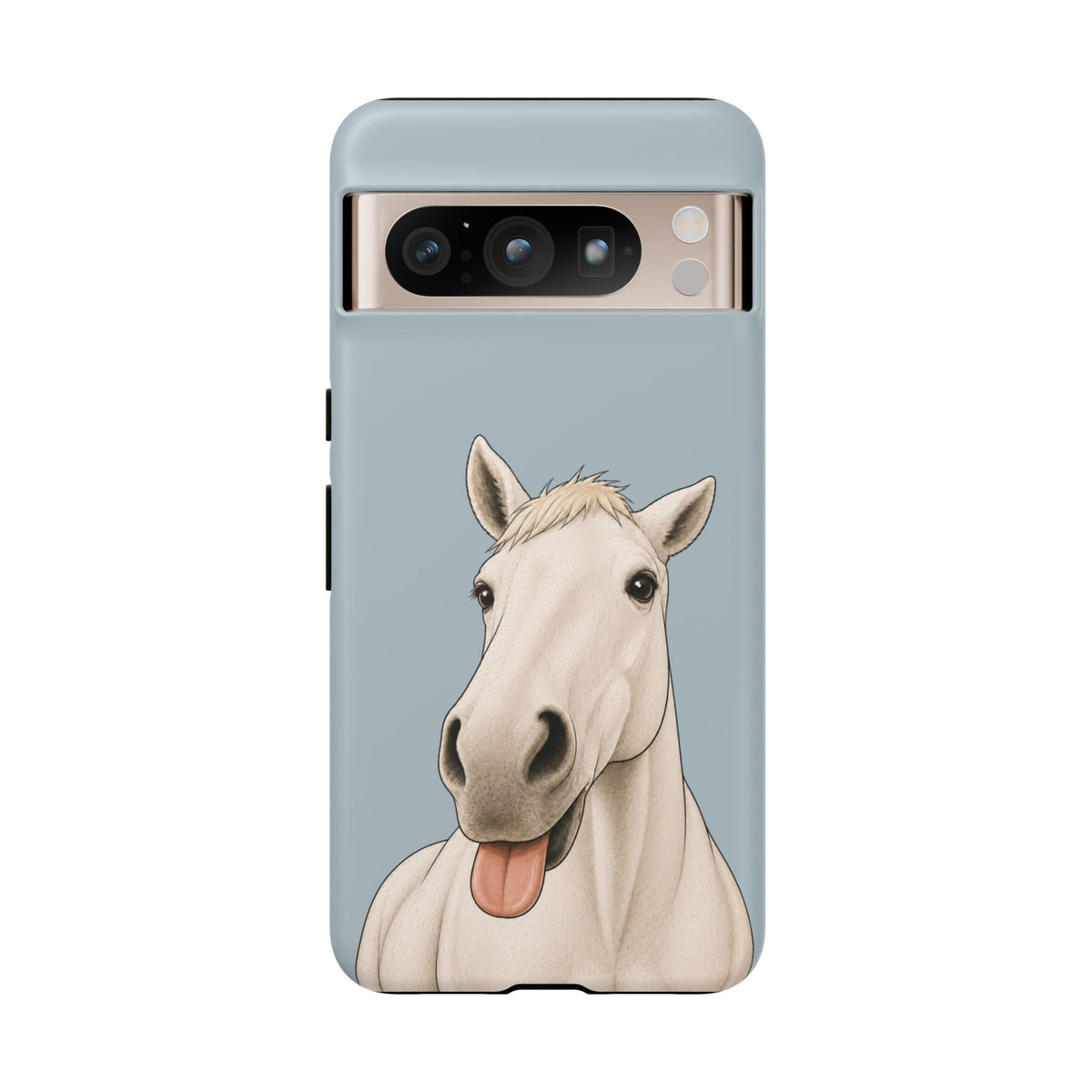 Silly White Horse Tough Phone Case in Dusty Blue Matte