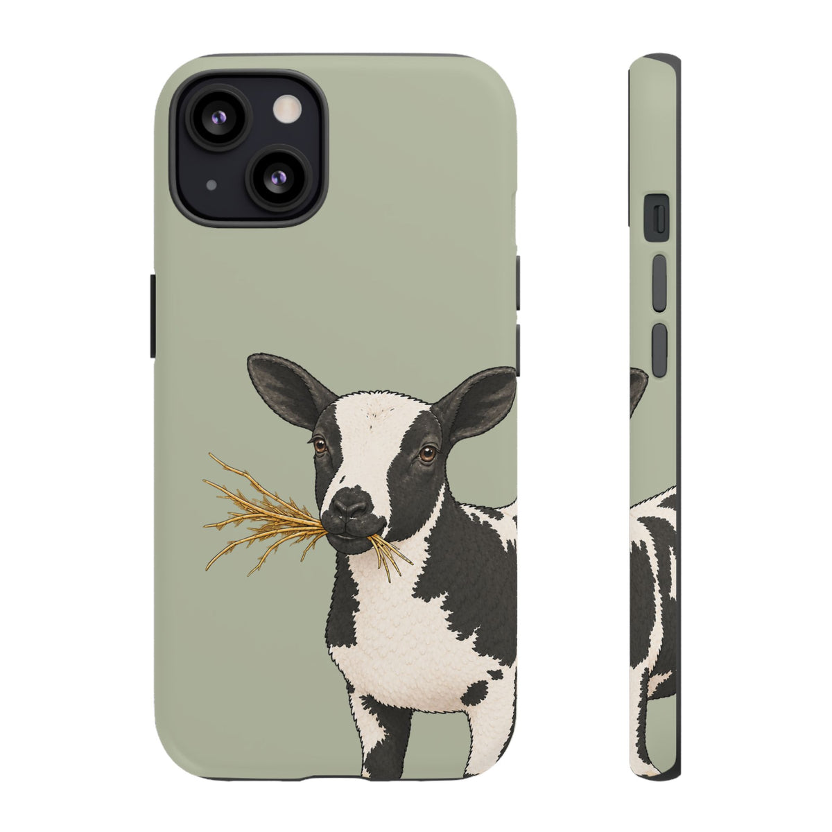 Dutch Spotted Sheep Close-Up Tough Phone Case in Light Sage Matte