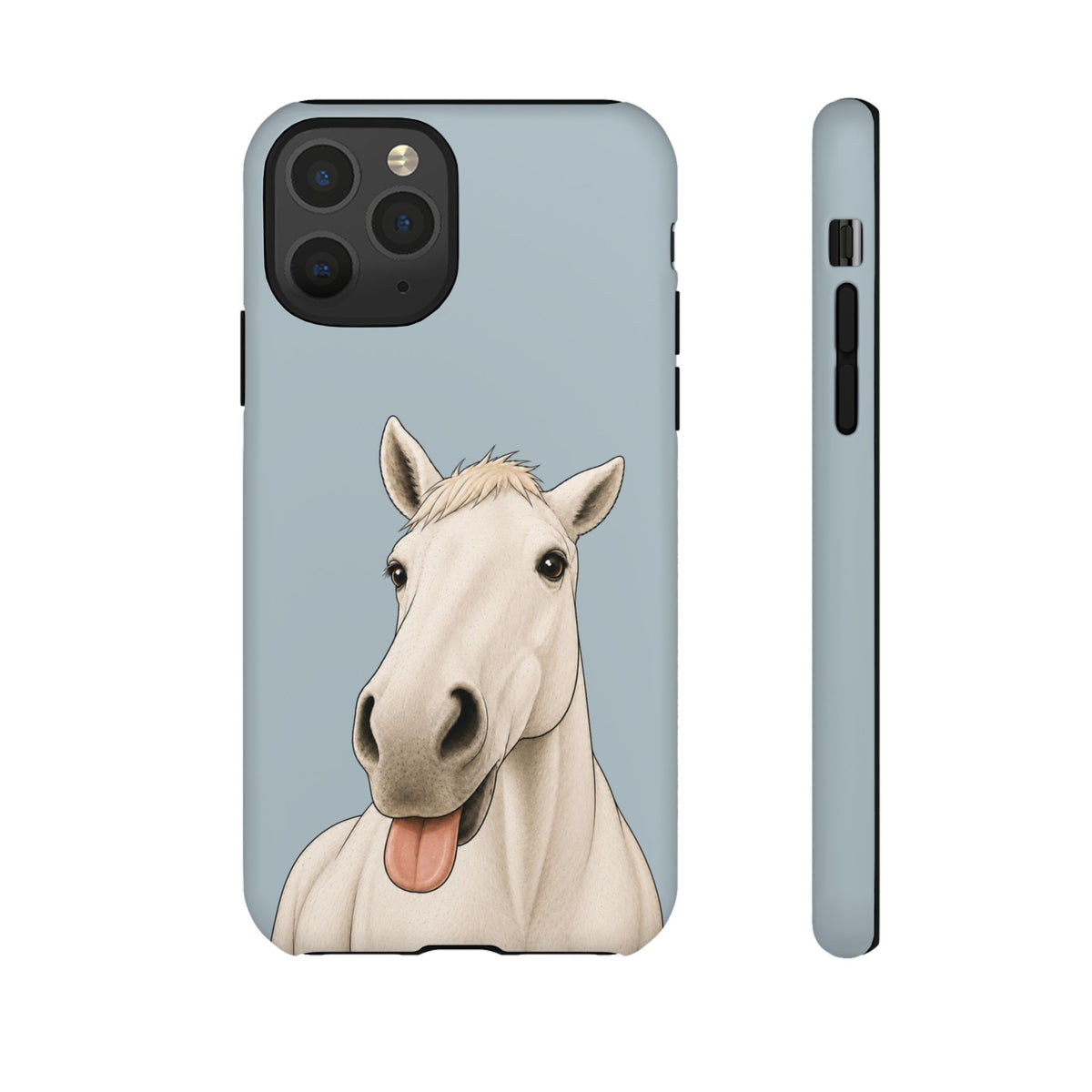 Silly White Horse Tough Phone Case in Dusty Blue Matte