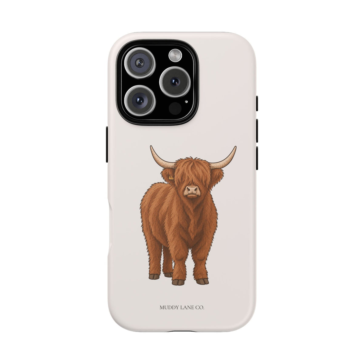 Highland Cow tough phone case in Warm Cream, matte finish, original Muddy Lane Co. artwork