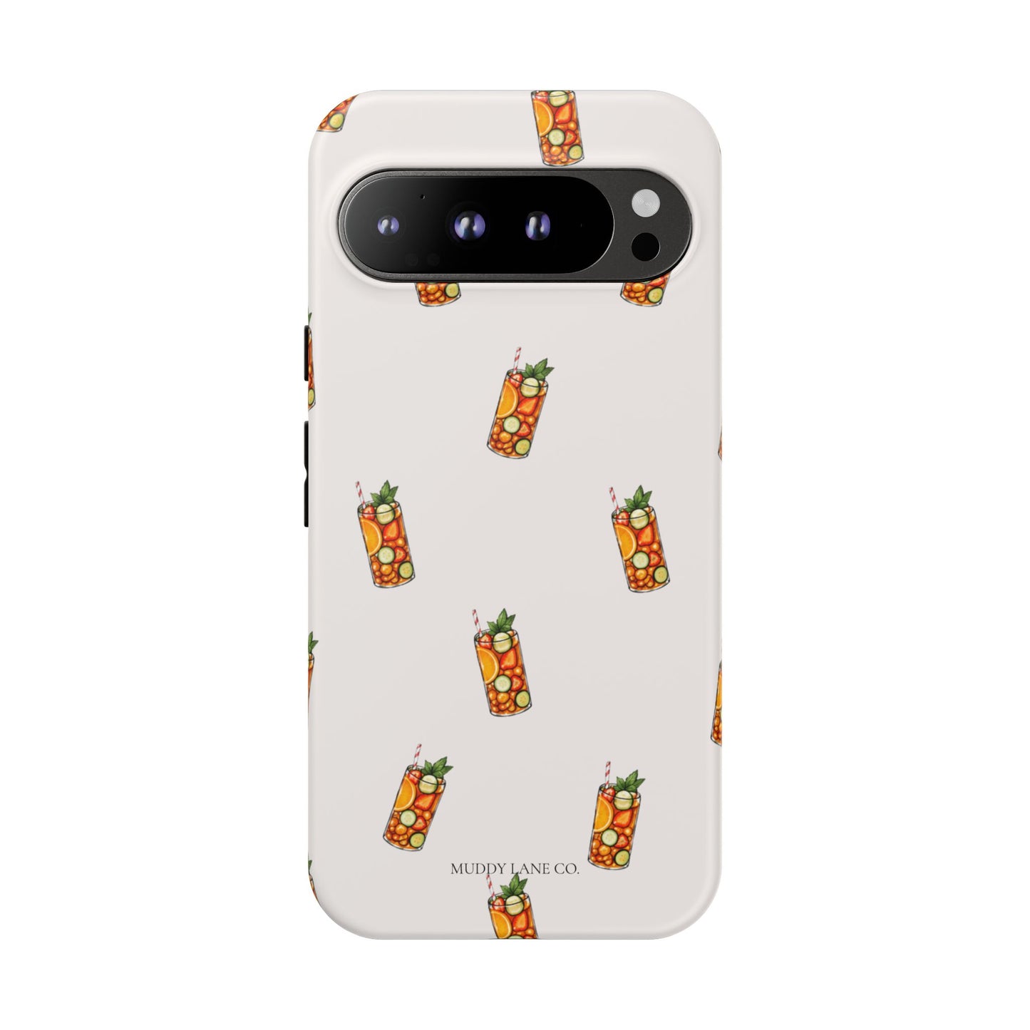 Summer Drink Pattern Tough Phone Case in Warm Cream Matte