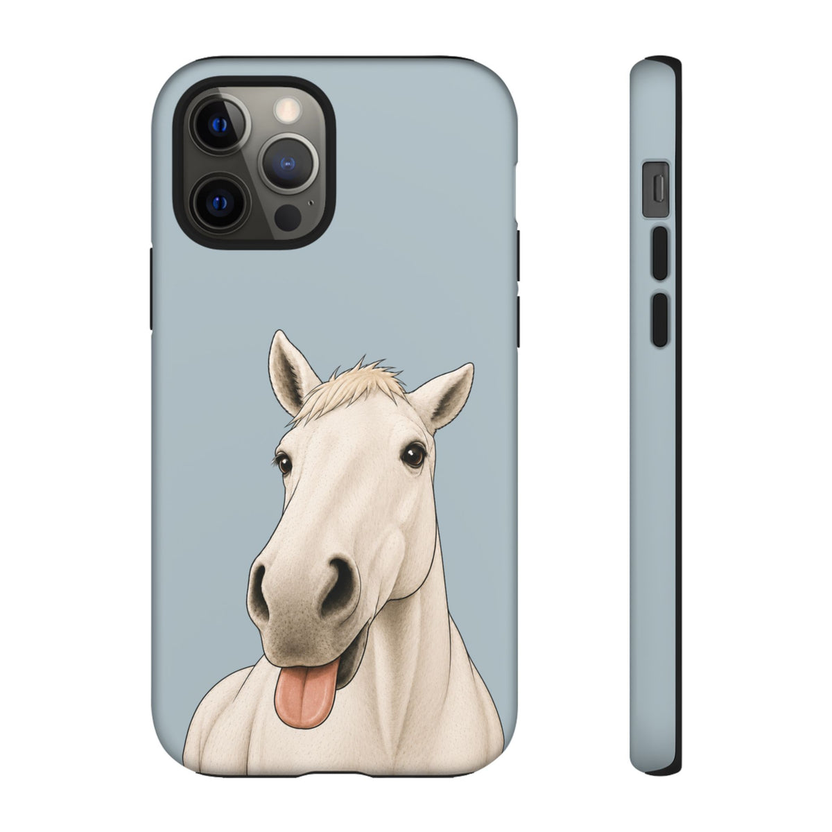 Silly White Horse Tough Phone Case in Dusty Blue Matte
