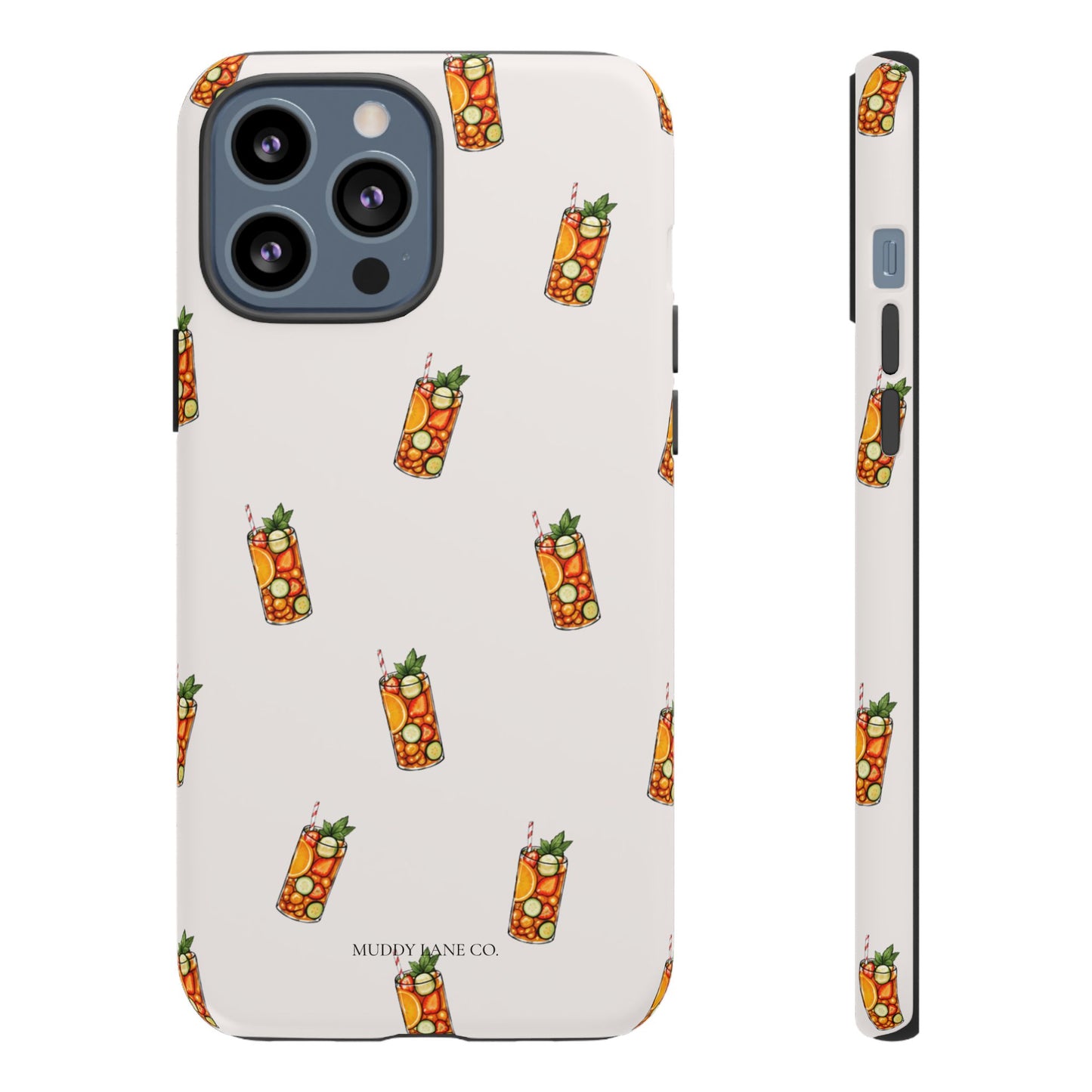 Summer Drink Pattern Tough Phone Case in Warm Cream Matte