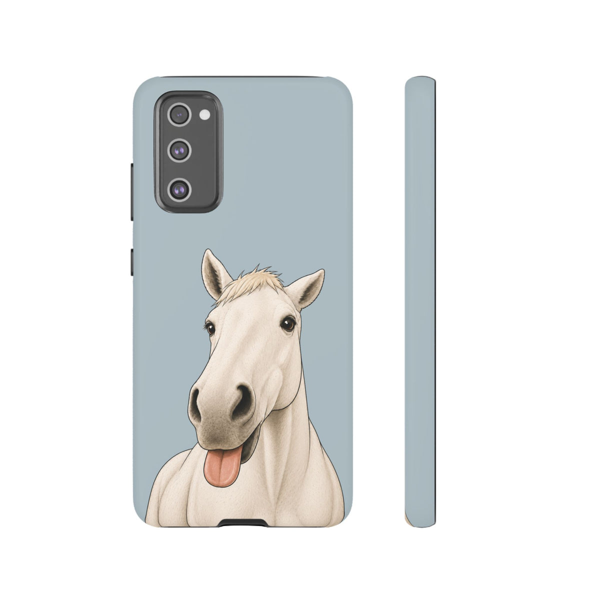 Silly White Horse Tough Phone Case in Dusty Blue Matte