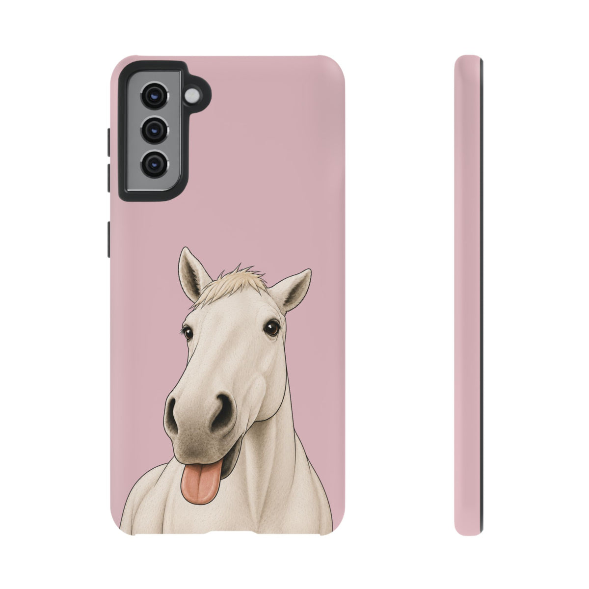 Silly White Horse Tough Phone Case in Soft Rosette Pink Matte