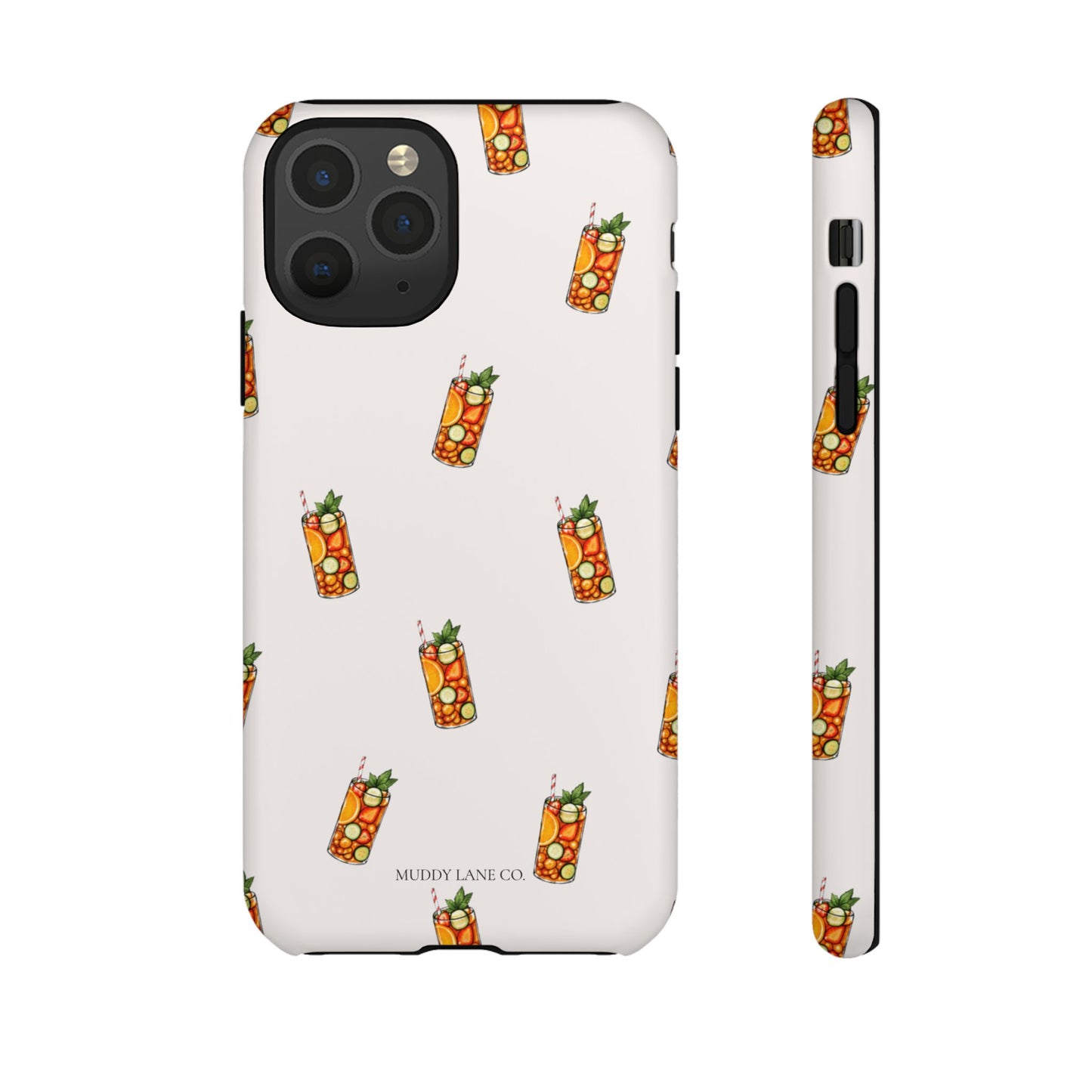Summer Drink Pattern Tough Phone Case in Warm Cream Matte