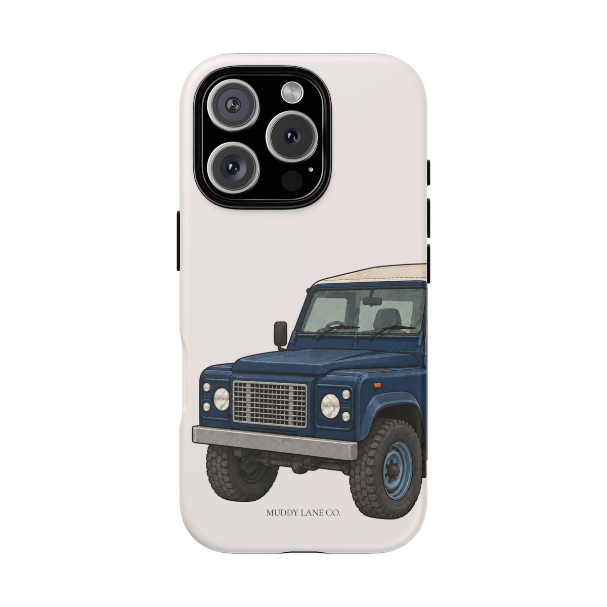 Blue Classic 4x4 Close-Up tough phone case in Warm Cream, matte finish, original Muddy Lane Co. artwork