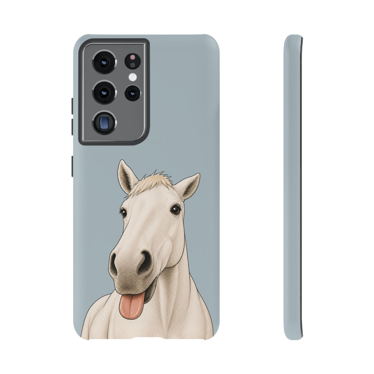 Silly White Horse Tough Phone Case in Dusty Blue Matte