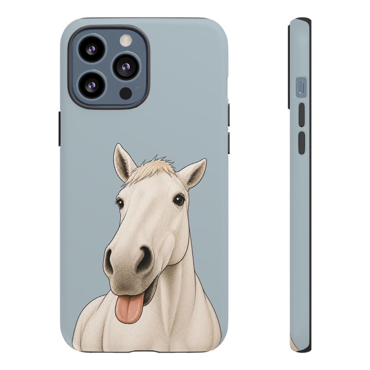 Silly White Horse Tough Phone Case in Dusty Blue Matte