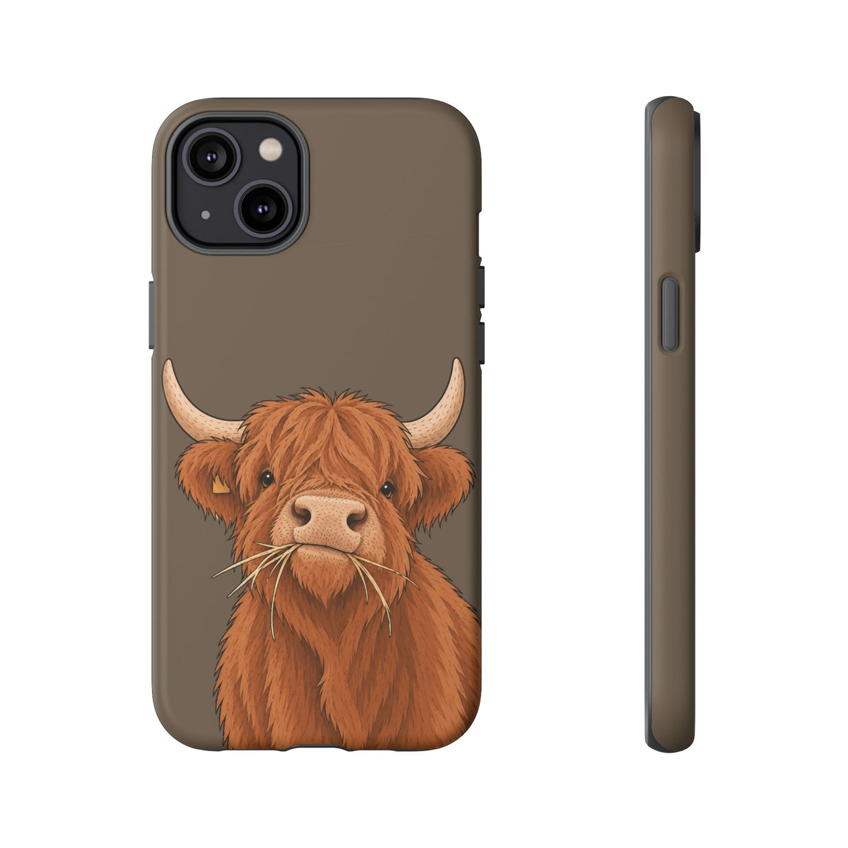 Highland Cow Close-Up Tough Phone Case in Taupe Brown Matte