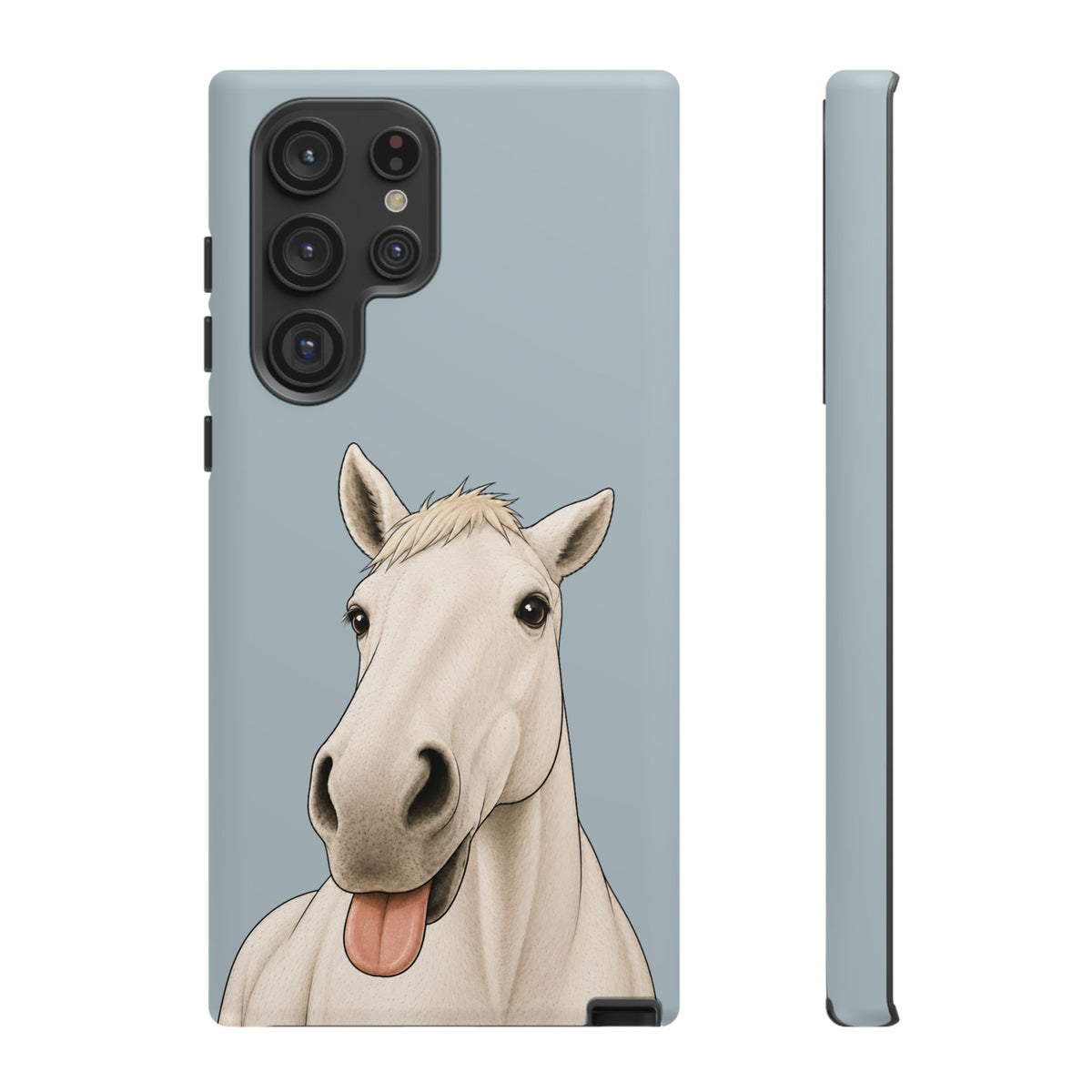 Silly White Horse Tough Phone Case in Dusty Blue Matte