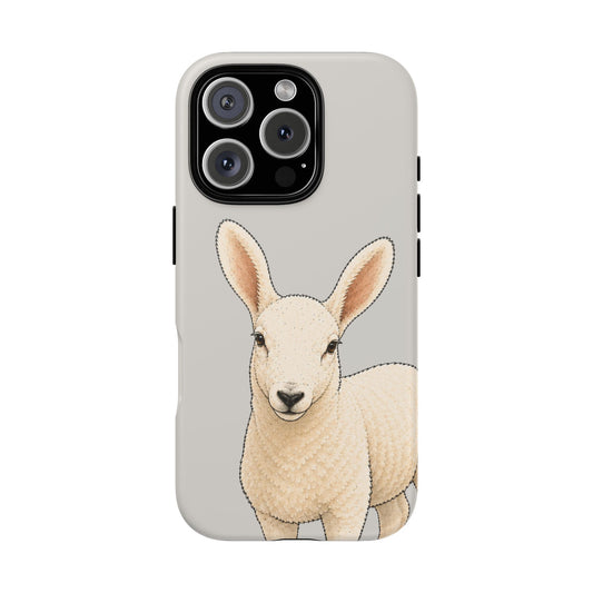 Border Leicester Lamb tough phone case in Soft Grey, matte finish, original Muddy Lane Co. artwork