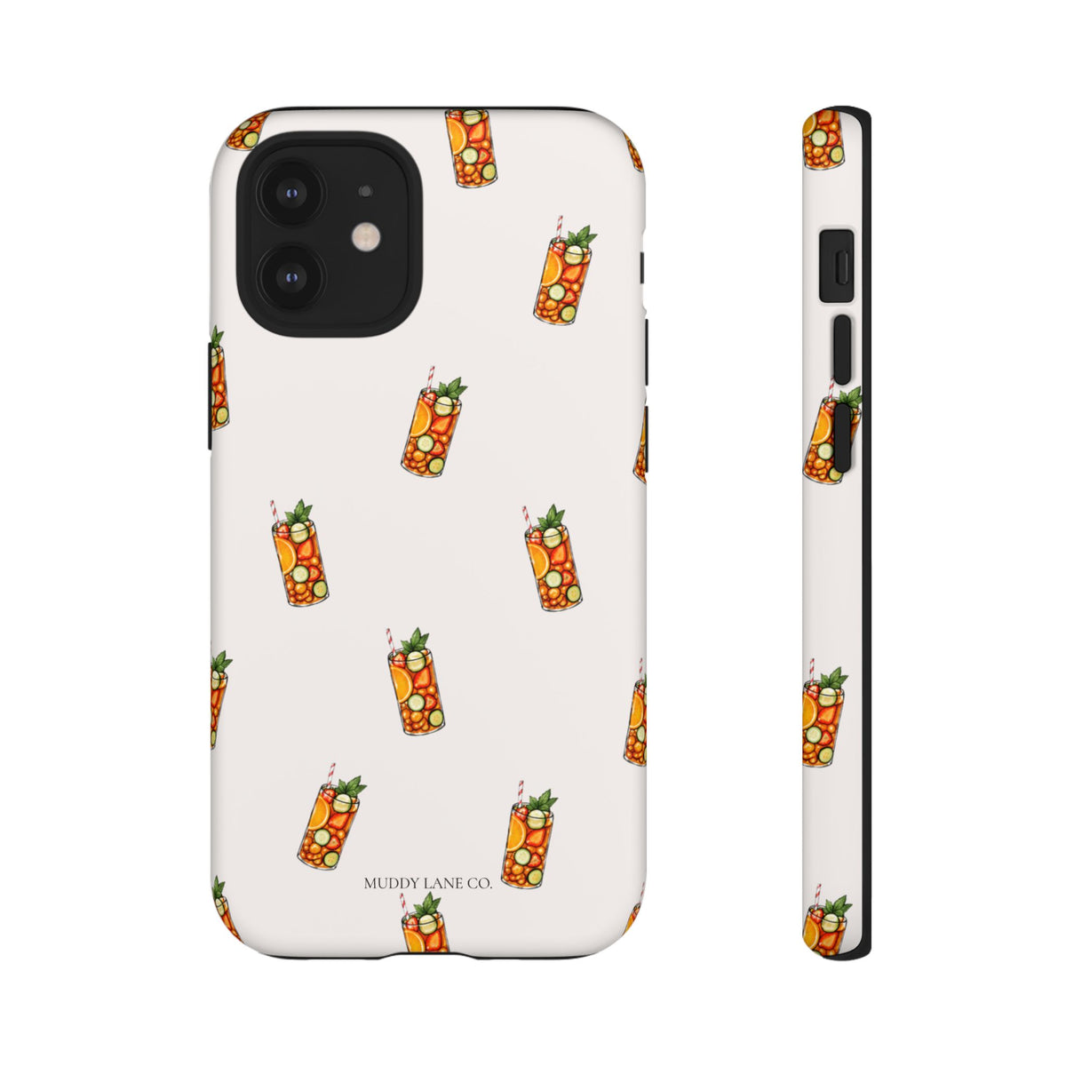 Summer Drink Pattern Tough Phone Case in Warm Cream Matte