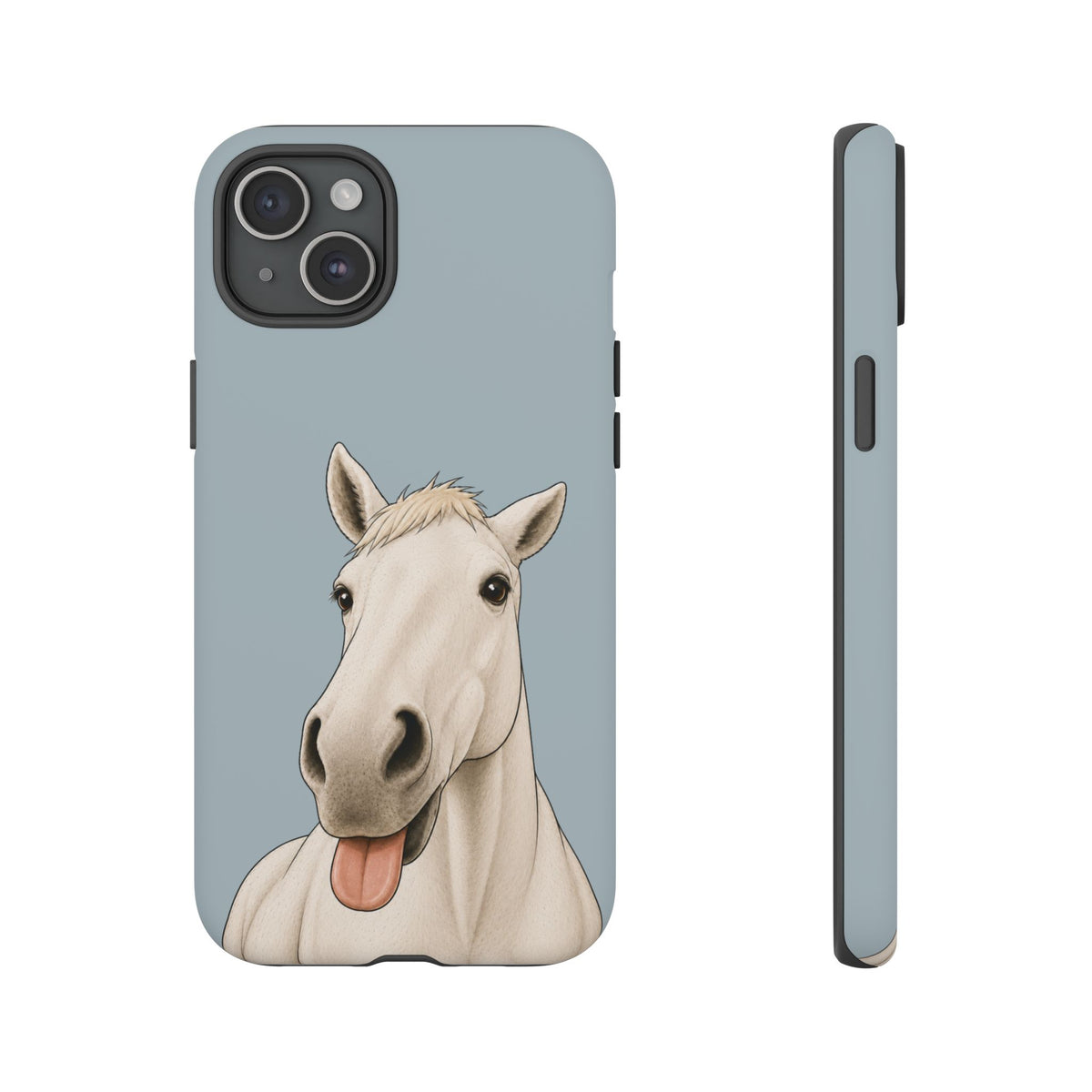 Silly White Horse Tough Phone Case in Dusty Blue Matte