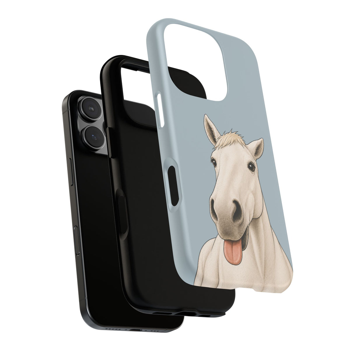 Silly White Horse Tough Phone Case in Dusty Blue Matte