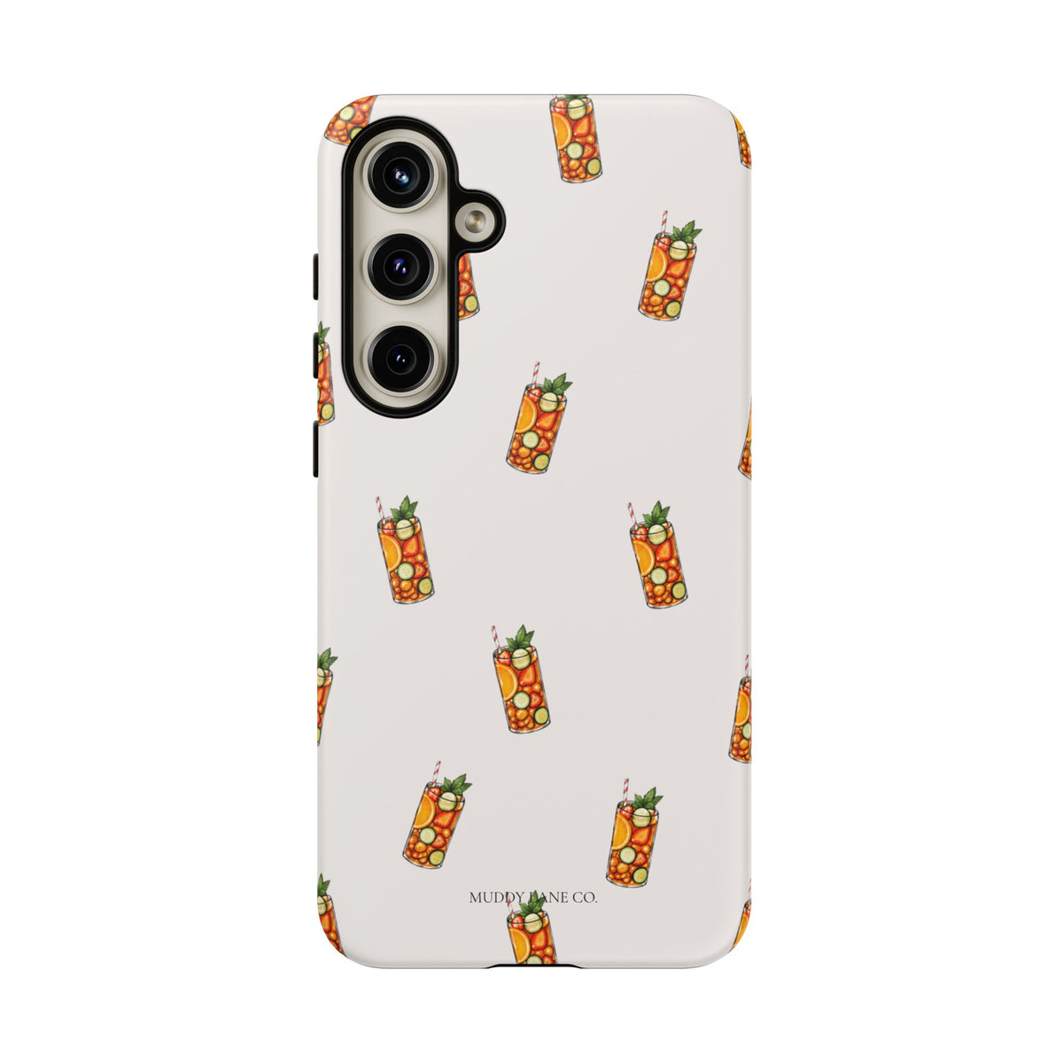 Summer Drink Pattern Tough Phone Case in Warm Cream Matte