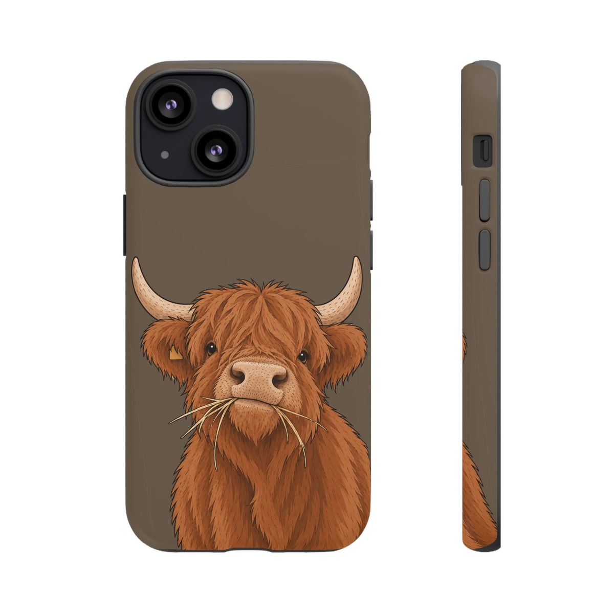 Highland Cow Close-Up Tough Phone Case in Taupe Brown Matte