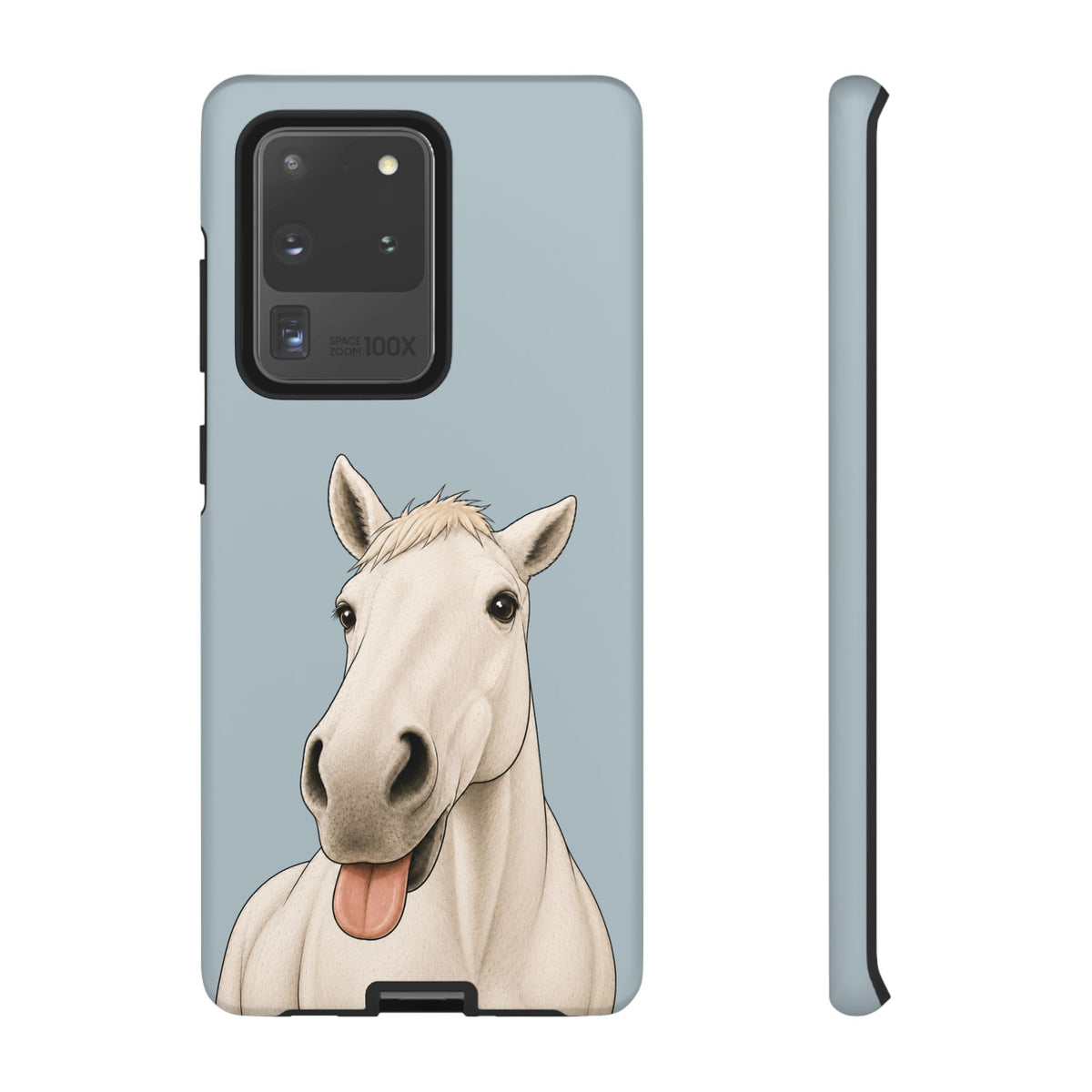 Silly White Horse Tough Phone Case in Dusty Blue Matte