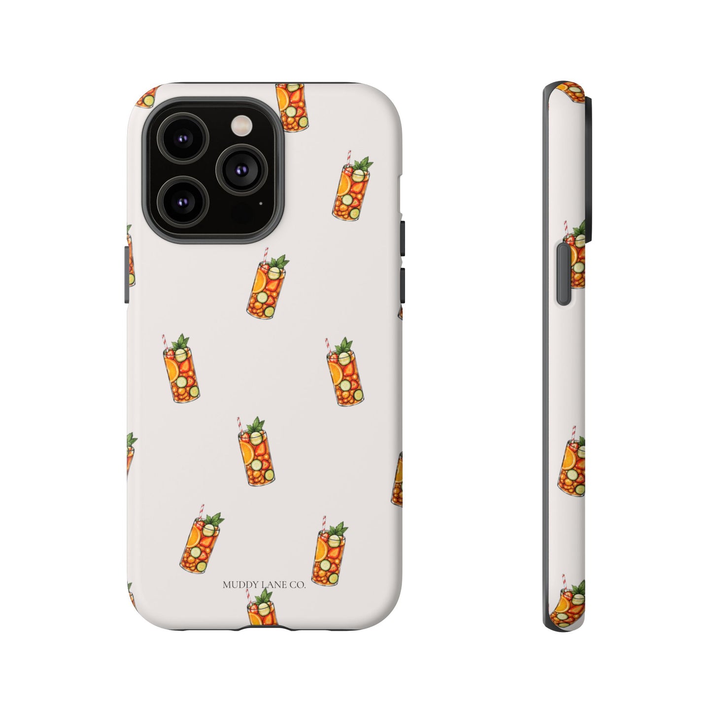 Summer Drink Pattern Tough Phone Case in Warm Cream Matte