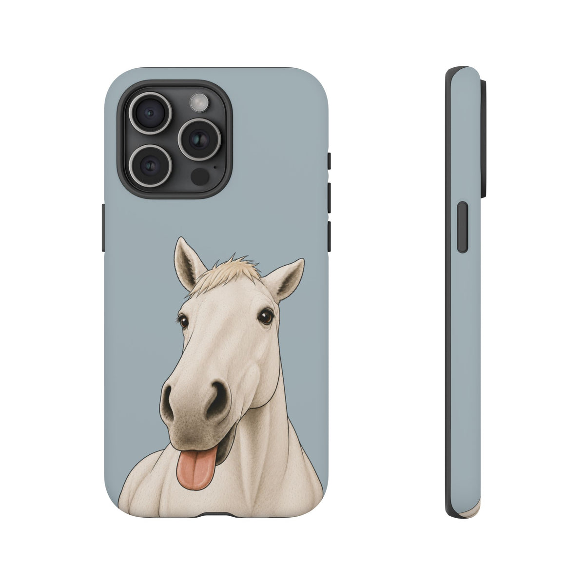 Silly White Horse Tough Phone Case in Dusty Blue Matte