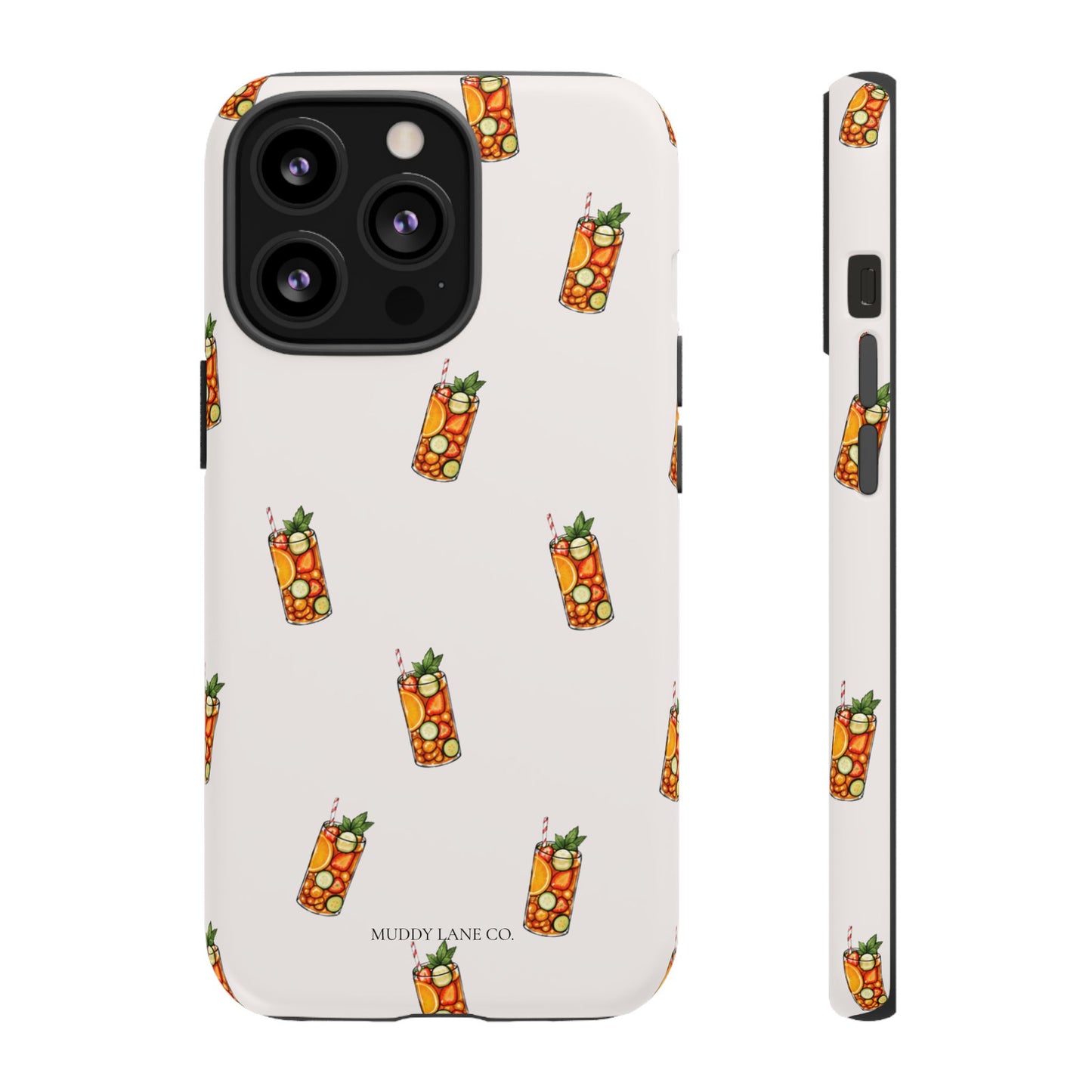 Summer Drink Pattern Tough Phone Case in Warm Cream Matte