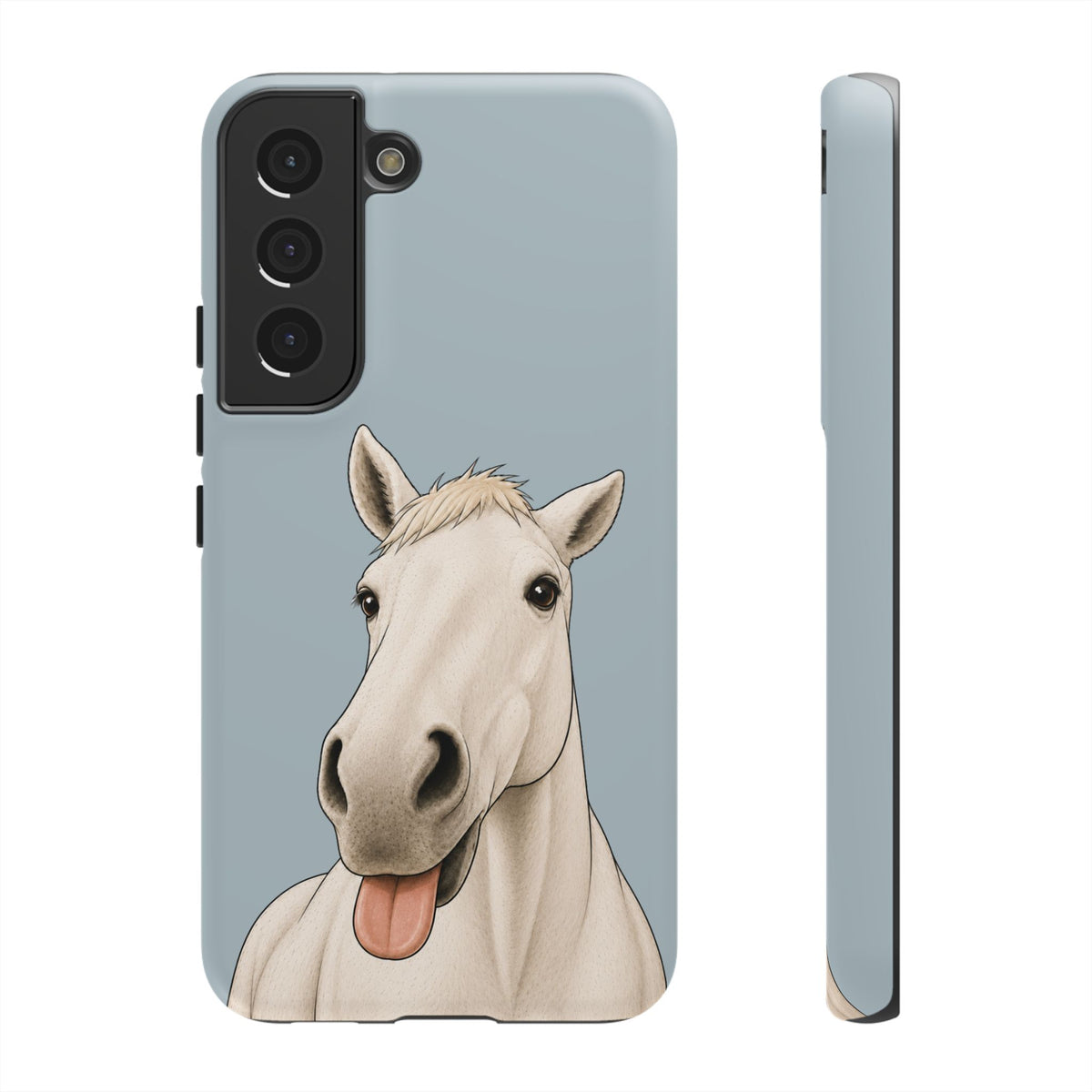 Silly White Horse Tough Phone Case in Dusty Blue Matte