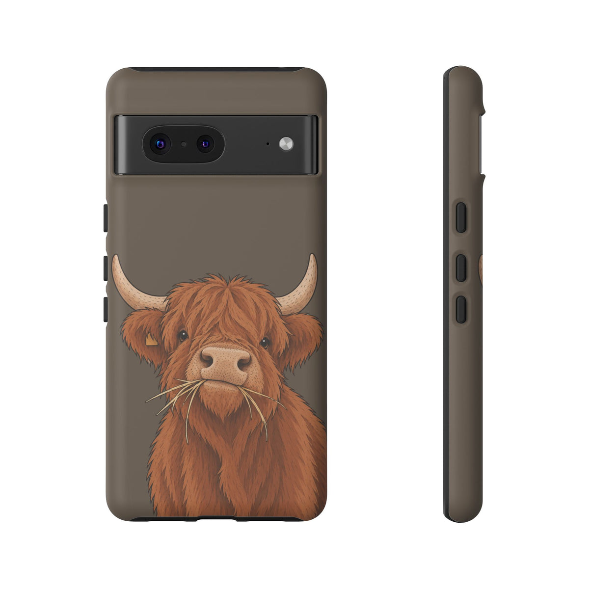 Highland Cow Close-Up Tough Phone Case in Taupe Brown Matte