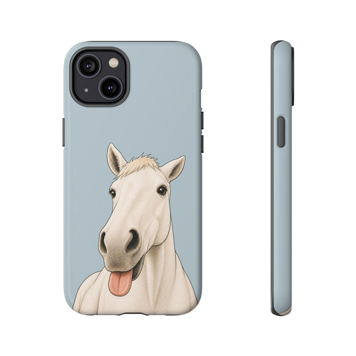 Silly White Horse Tough Phone Case in Dusty Blue Matte