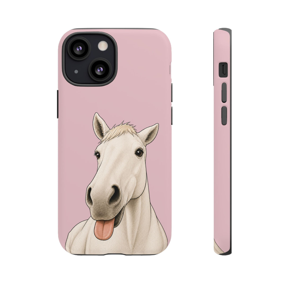Silly White Horse Tough Phone Case in Soft Rosette Pink Matte