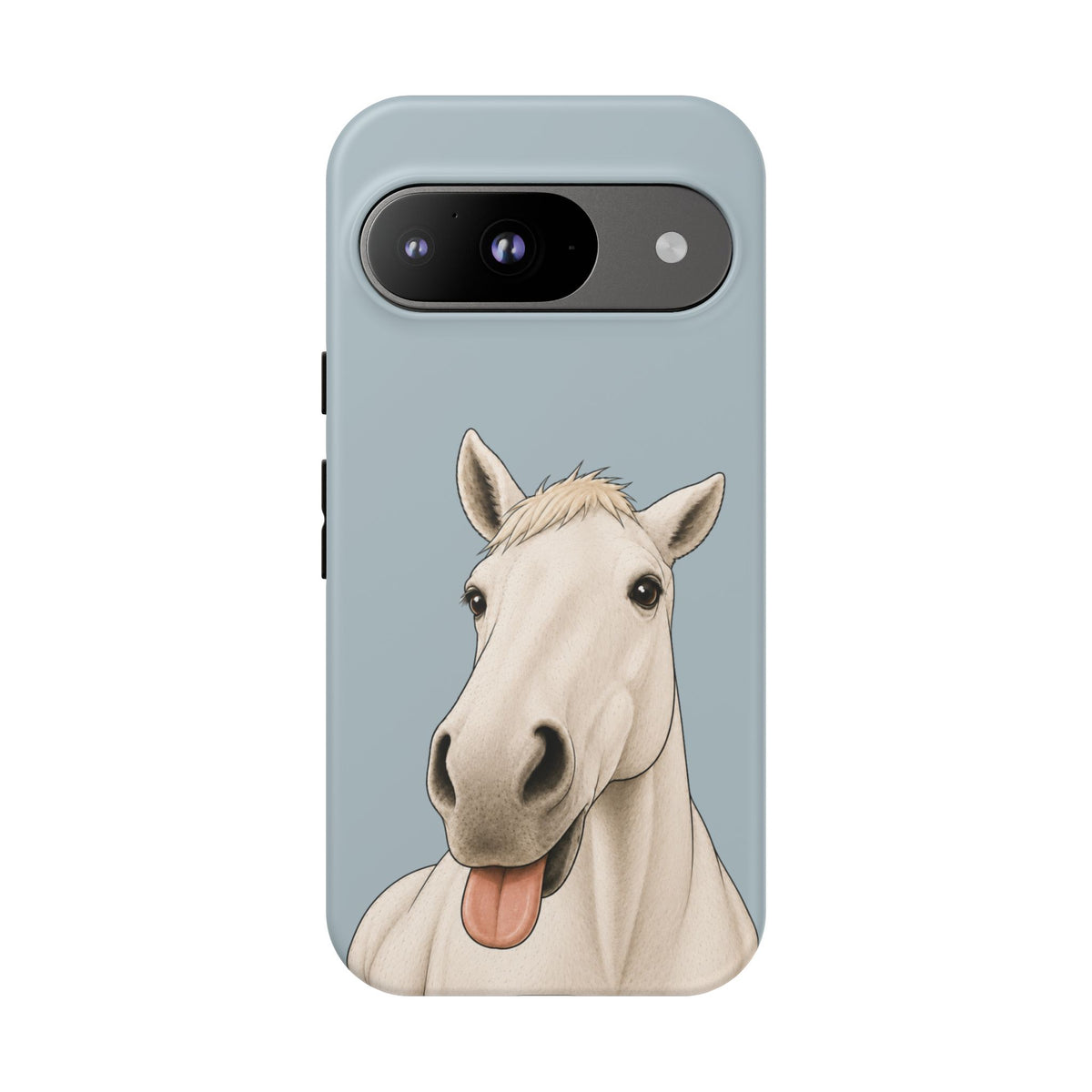 Silly White Horse Tough Phone Case in Dusty Blue Matte