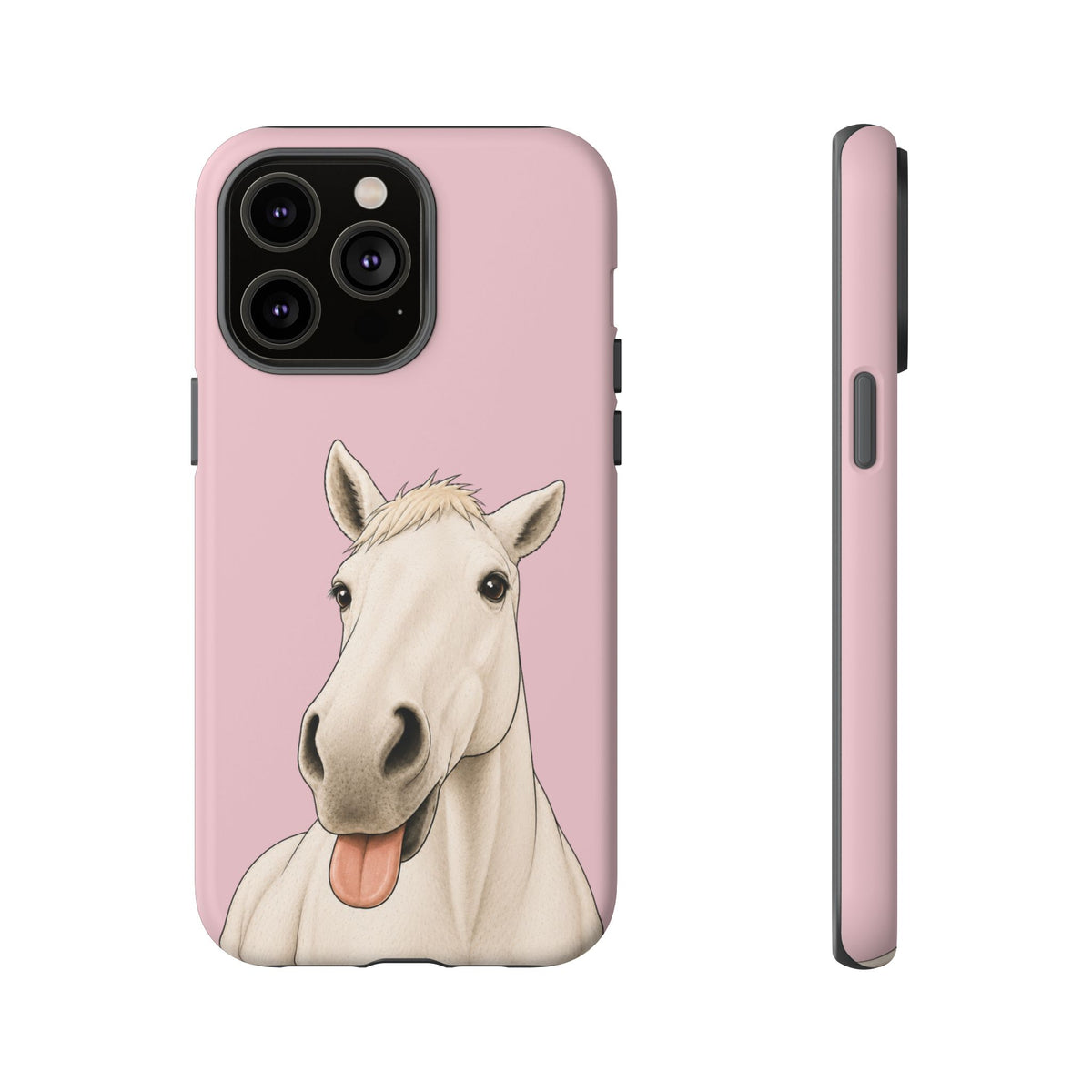 Silly White Horse Tough Phone Case in Soft Rosette Pink Matte