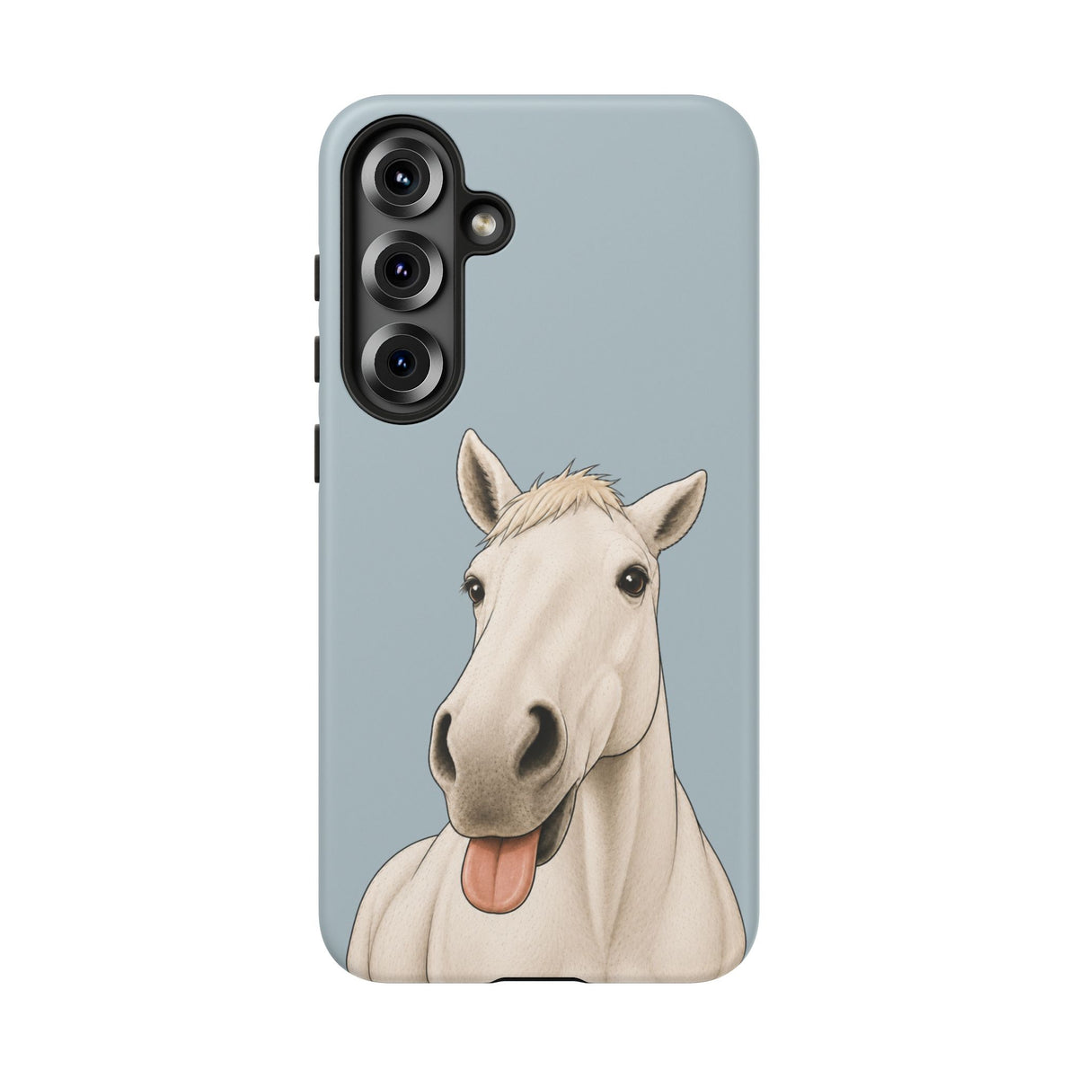 Silly White Horse Tough Phone Case in Dusty Blue Matte