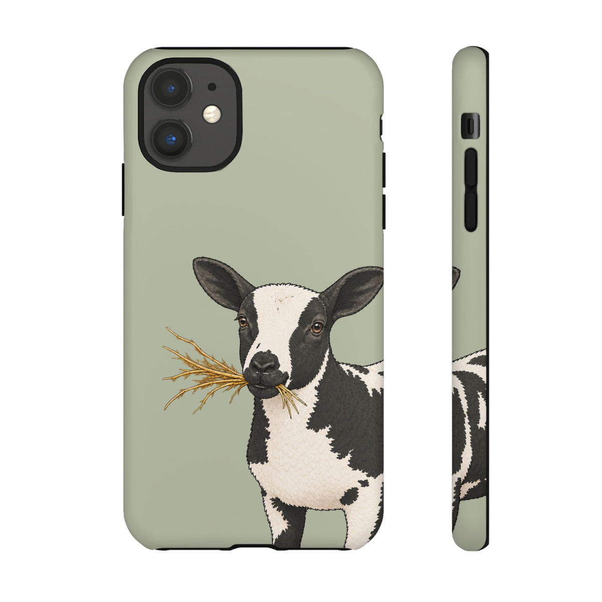 Dutch Spotted Sheep Close-Up Tough Phone Case in Light Sage Matte