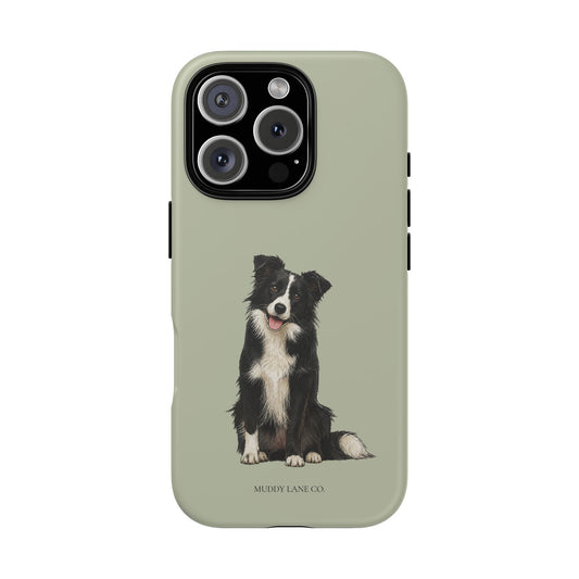 Border Collie Tough Phone Case in Light Sage Matte